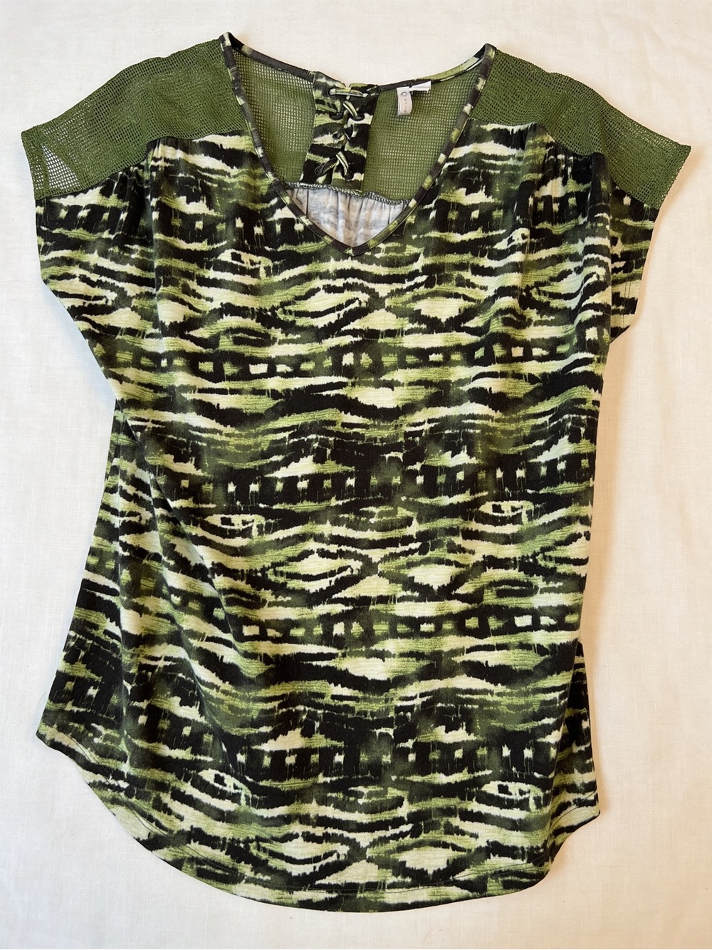 Women’s Olive Green Printed V-Neck Top